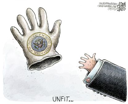 Political cartoon U.S. Trump 2016 unfit for presidency