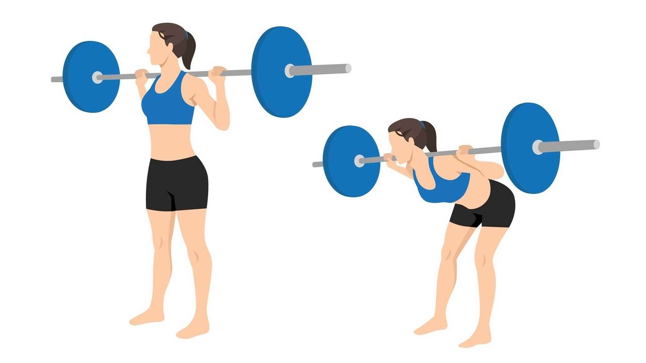 Stock photo of person performing a barbell Good Morning with a barbell on their shoulders