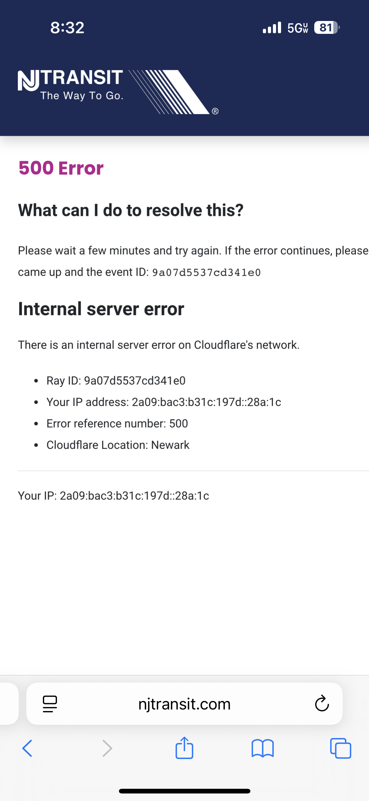 NJ Transit app screenshot
