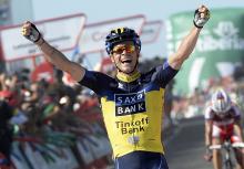 Nicolas Roche (Saxo-Tinkoff) celebrates his stage win on the second day of the Vuelta