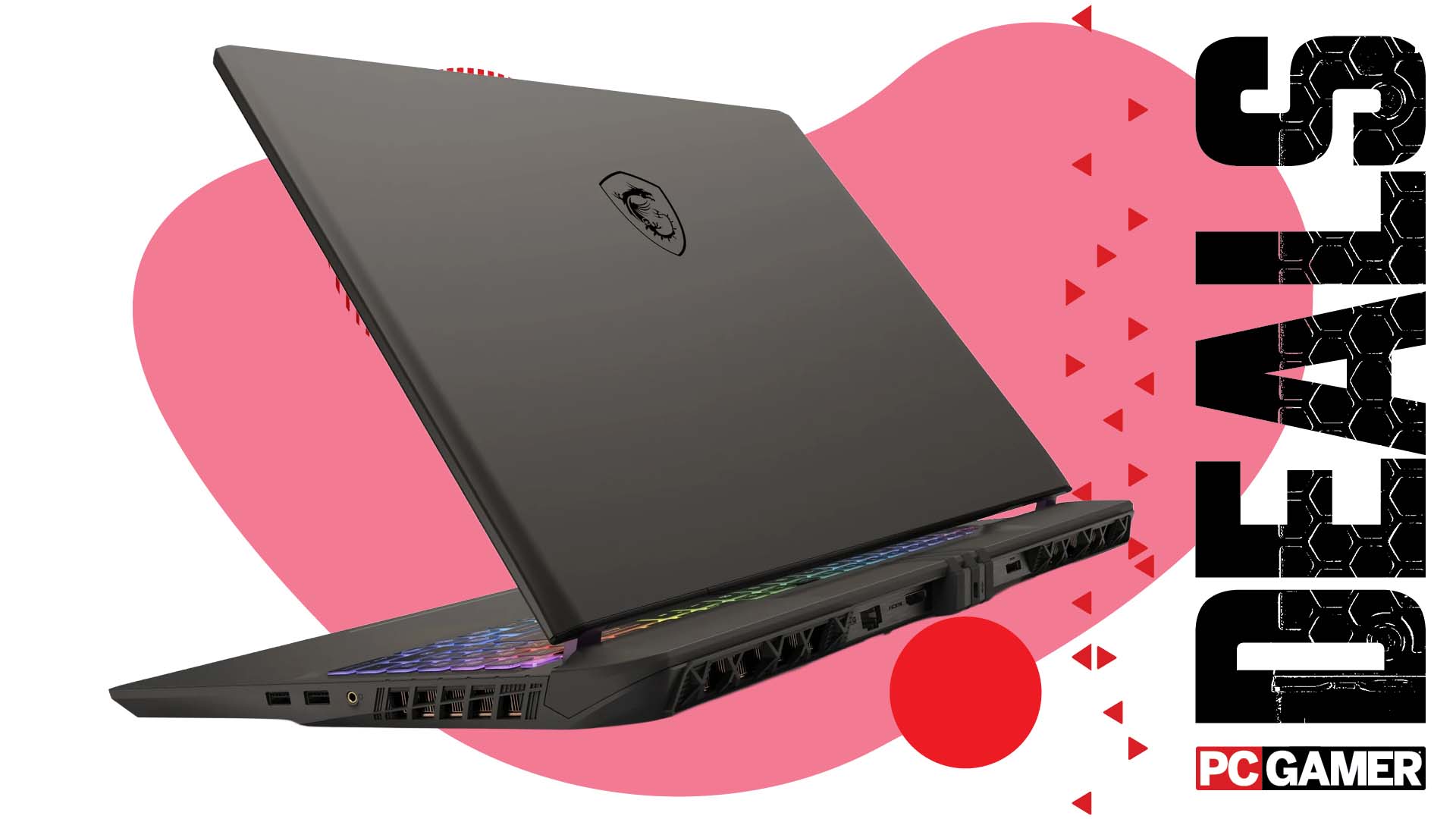 MSI Vector 16 gaming laptop on an abstract pink background