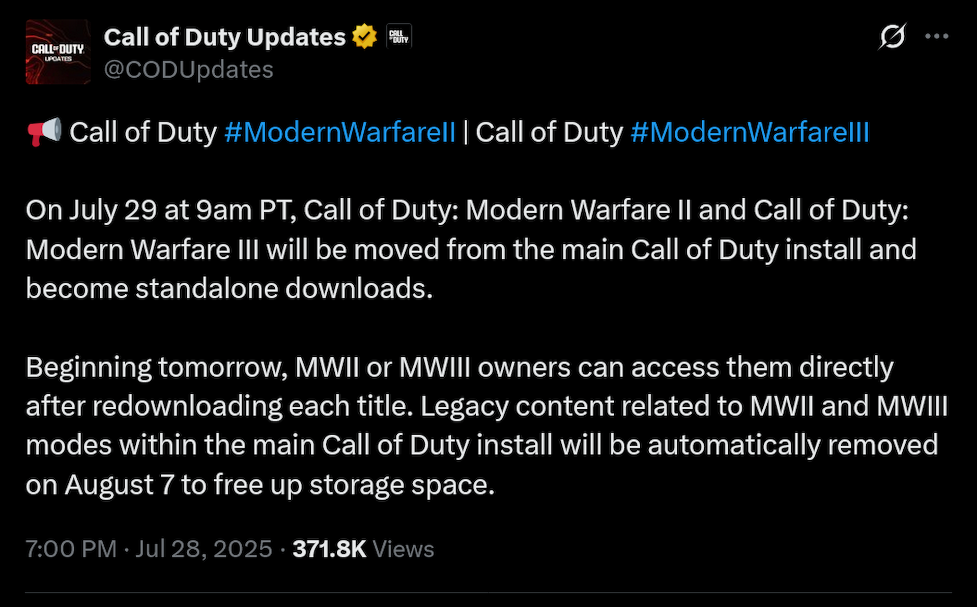 Anunțul Activision privind MW2 și MW3