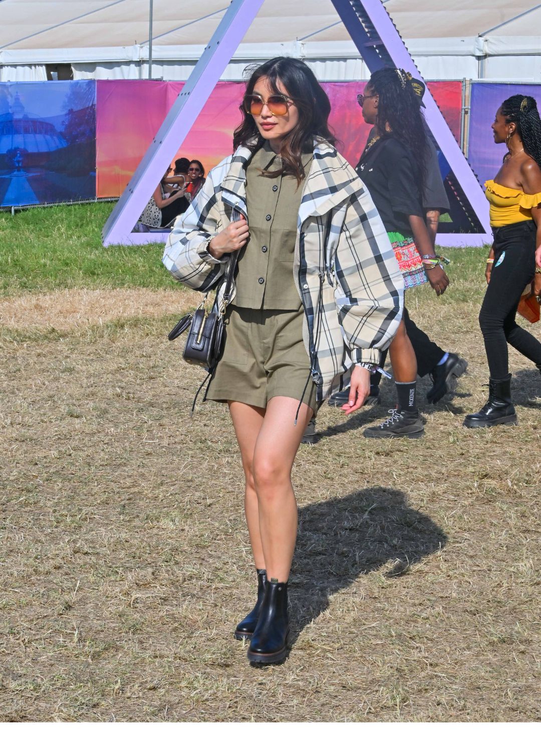 Gemma Chan is seen on day one of the Glastonbury Festival 2025 wearing Iconic British heritage brand Barbour on June 27, 2025 in Glastonbury, England.