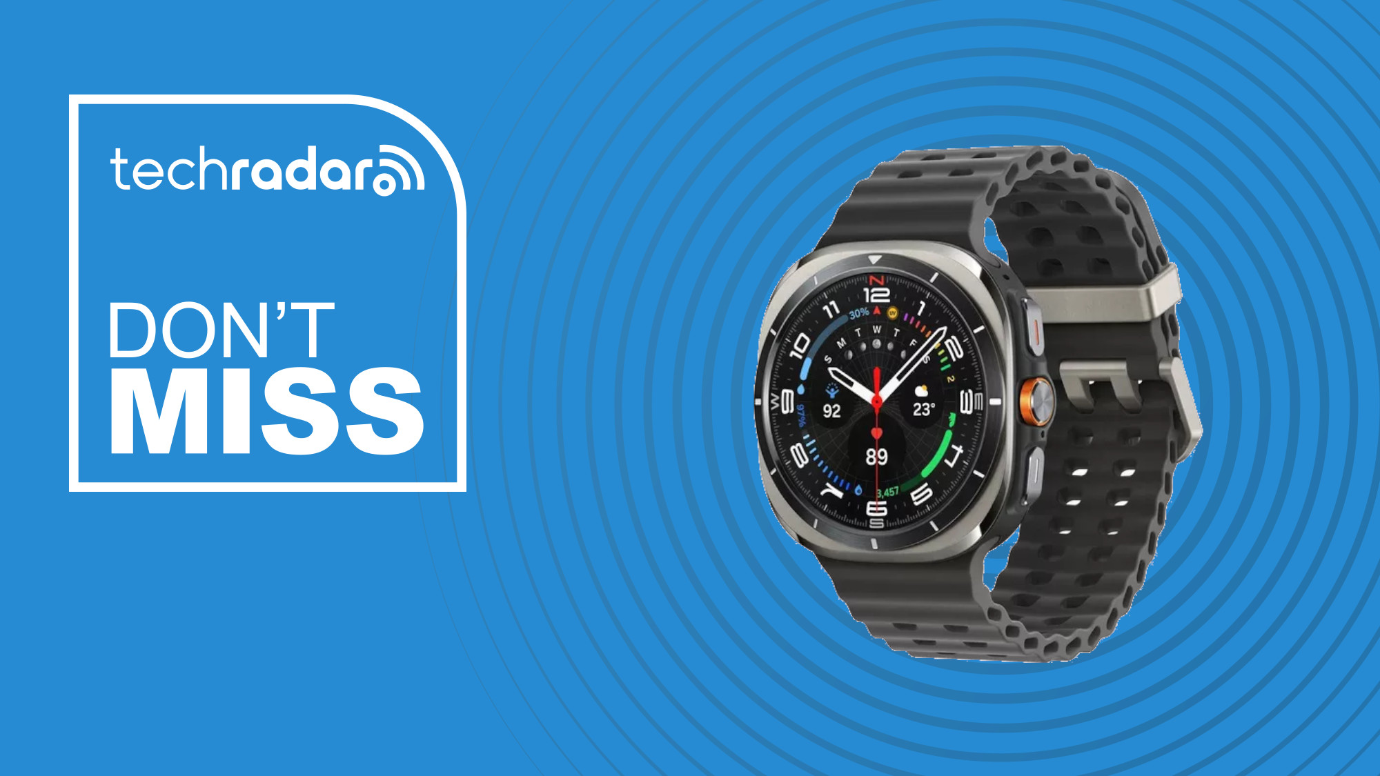Samsung Galaxy Watch Ultra on a blue background