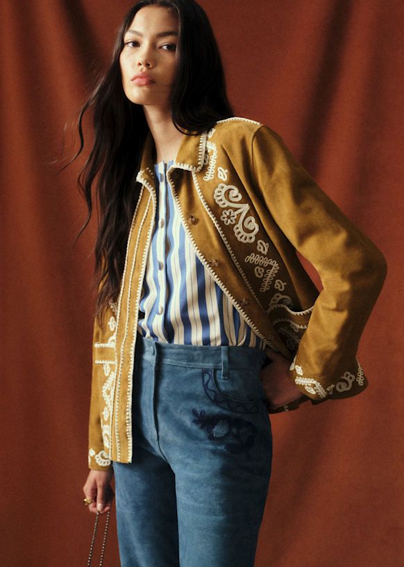 Wilo Jacket - Sézane X Baziszt - Bronze With Ecru Embroidery - Goat Leather - Sézane