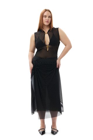 Ganni X Paloma Elsesser mesh print sleeveless dress