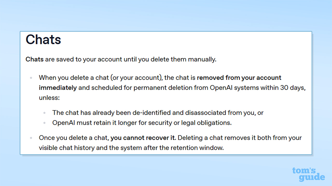 Screenshot of ChatGPT's chat logging policy