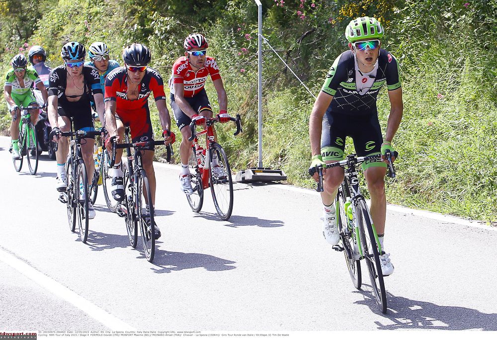 Davide Formolo attacks the breakaway on his way to winning stage 4 for Cannondale-Garmin.