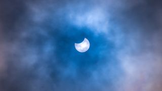A partial solar eclipse seen from Great Malvern, UK, in 2021