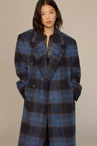 By Anthropologie Checked Long Coat