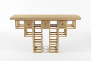 Aria console in oak, by Rena Dumas, reissued by The Invisible Collection and RDAI