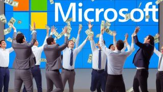 Microsoft employees throwing cash in the air