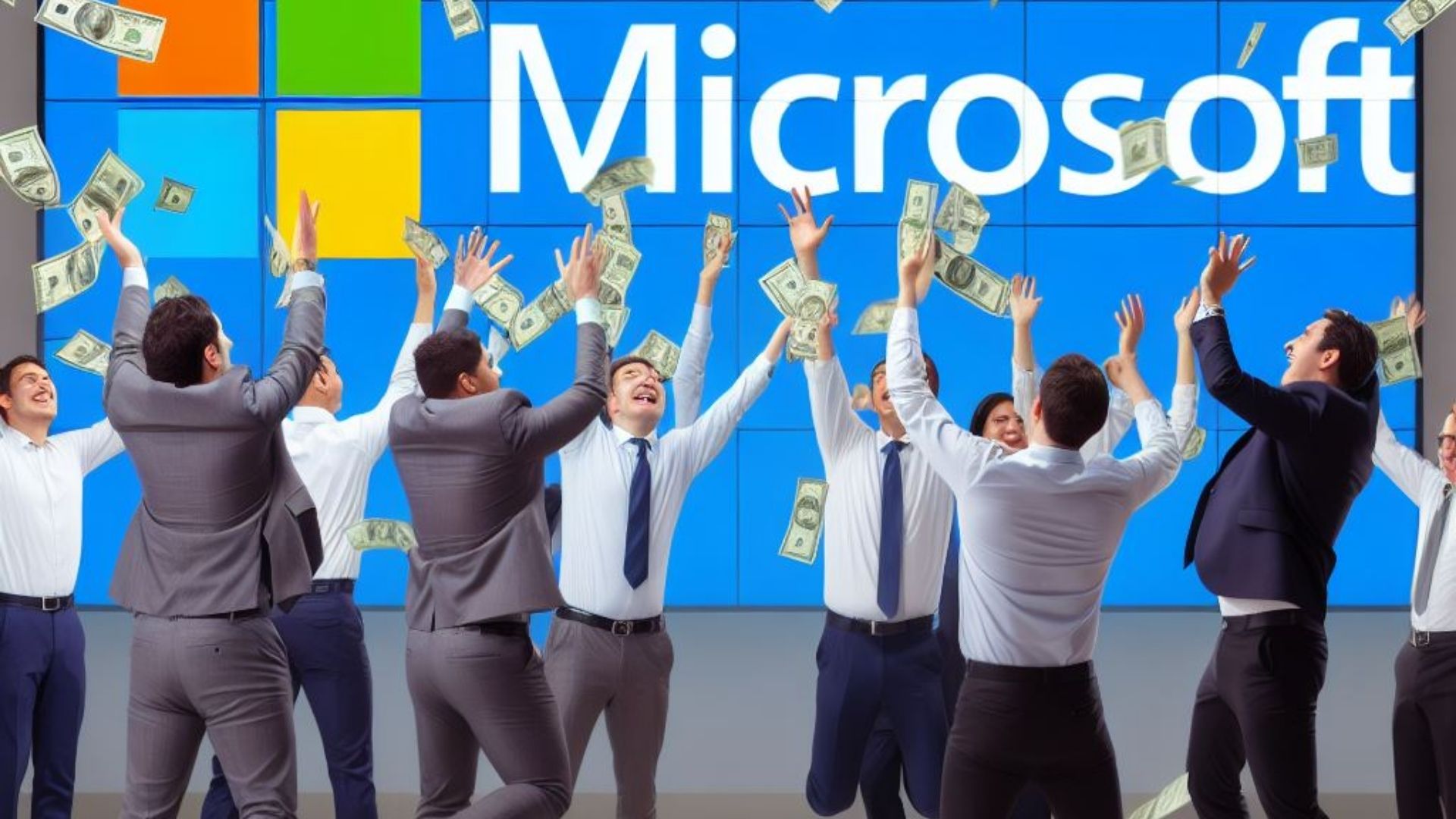 Empleados de Microsoft lanzan dinero al aire