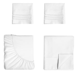 A set of white sheets folded up, pictured on a white background.