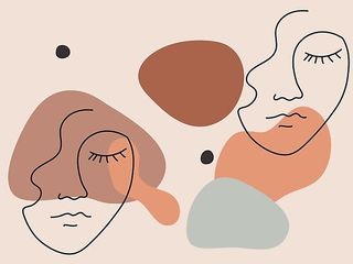 Elegant pastel illustration with linear shapes of a female face