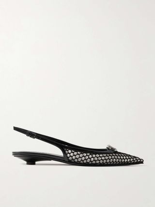 Vlogo Moon 20 Embellished Leather-Trimmed Fishnet and Mesh Slingback Pumps