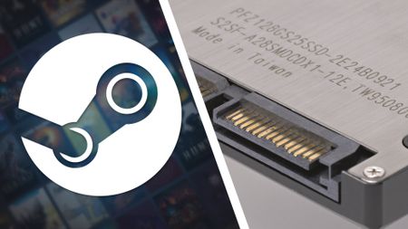 Logo of Steam and an SSD