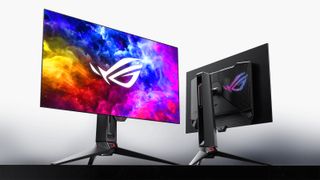 Asus ROG Swift OLED PG27AQDM from the front and back