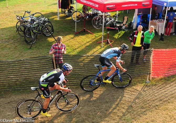 Jamey Driscoll (Raleigh Clement) with Tim Johnson on his wheel