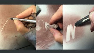 Charcoal drawing: three images with three different types of eraser