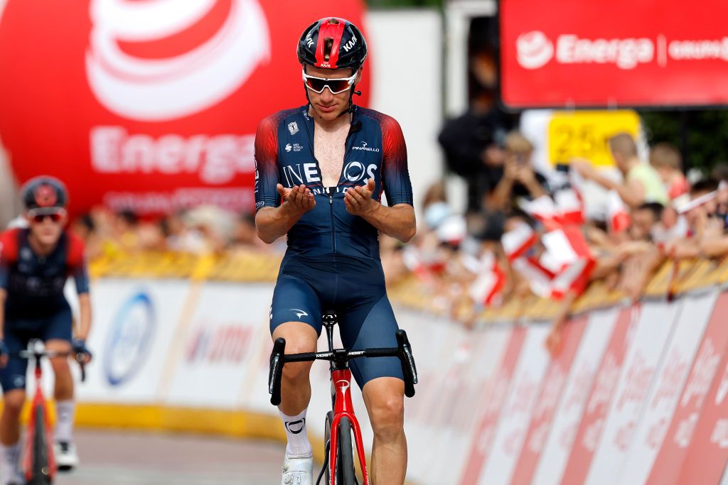 SANOK POLAND AUGUST 02 Ethan Hayter of United Kingdom and Team INEOS Grenadiers reacts after crossing the line during the 79th Tour de Pologne 2022 Stage 4 a 1794km stage from Lesko to Sanok TdP22 WorldTour on August 02 2022 in Sanok Poland Photo by Bas CzerwinskiGetty Images