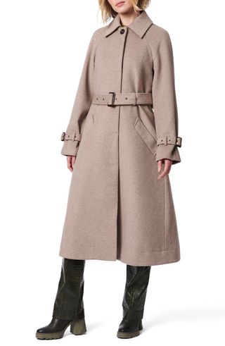 Belted Wool Blend Melton Coat