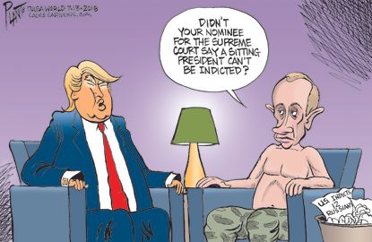 Political cartoon U.S. Trump Putin Helsinki summit Brett Kavanaugh Supreme Court indictments