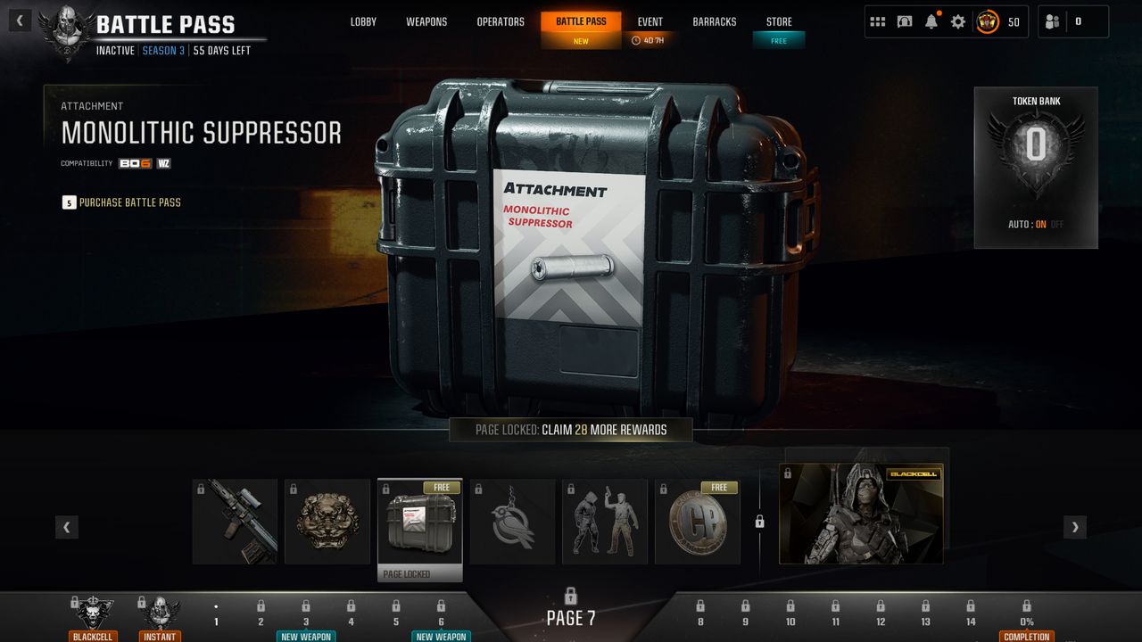 BO6 Monolithic Suppressor unlock - The new attachment in the Season 3 battle pass menu.