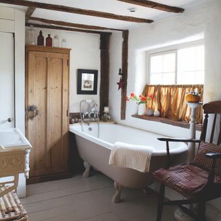 country bathroom with curtain
