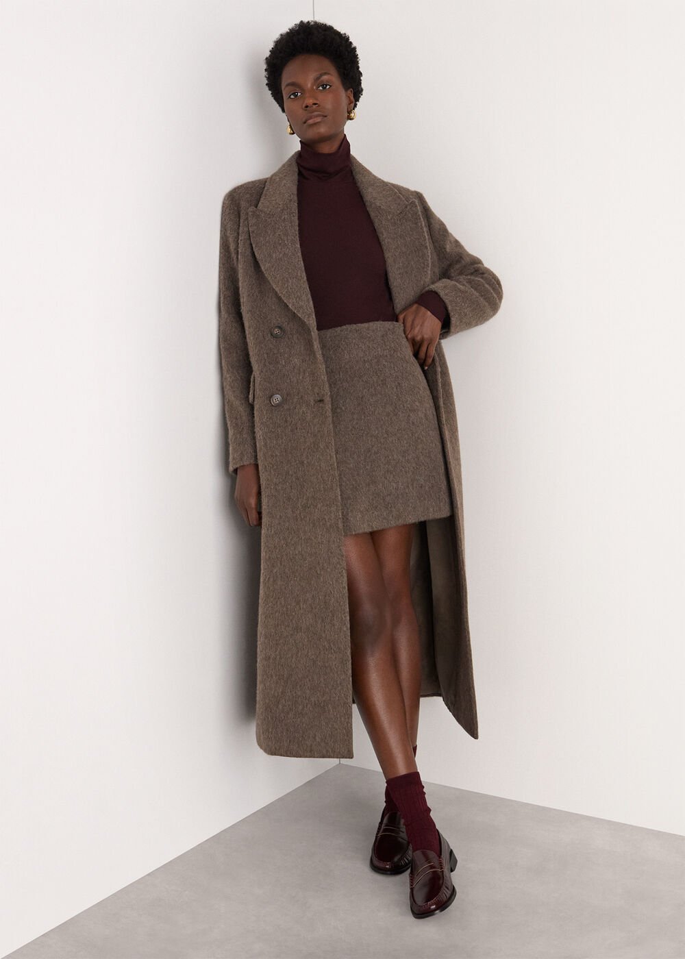 Taupe Maxi Double Breasted Wool Coat