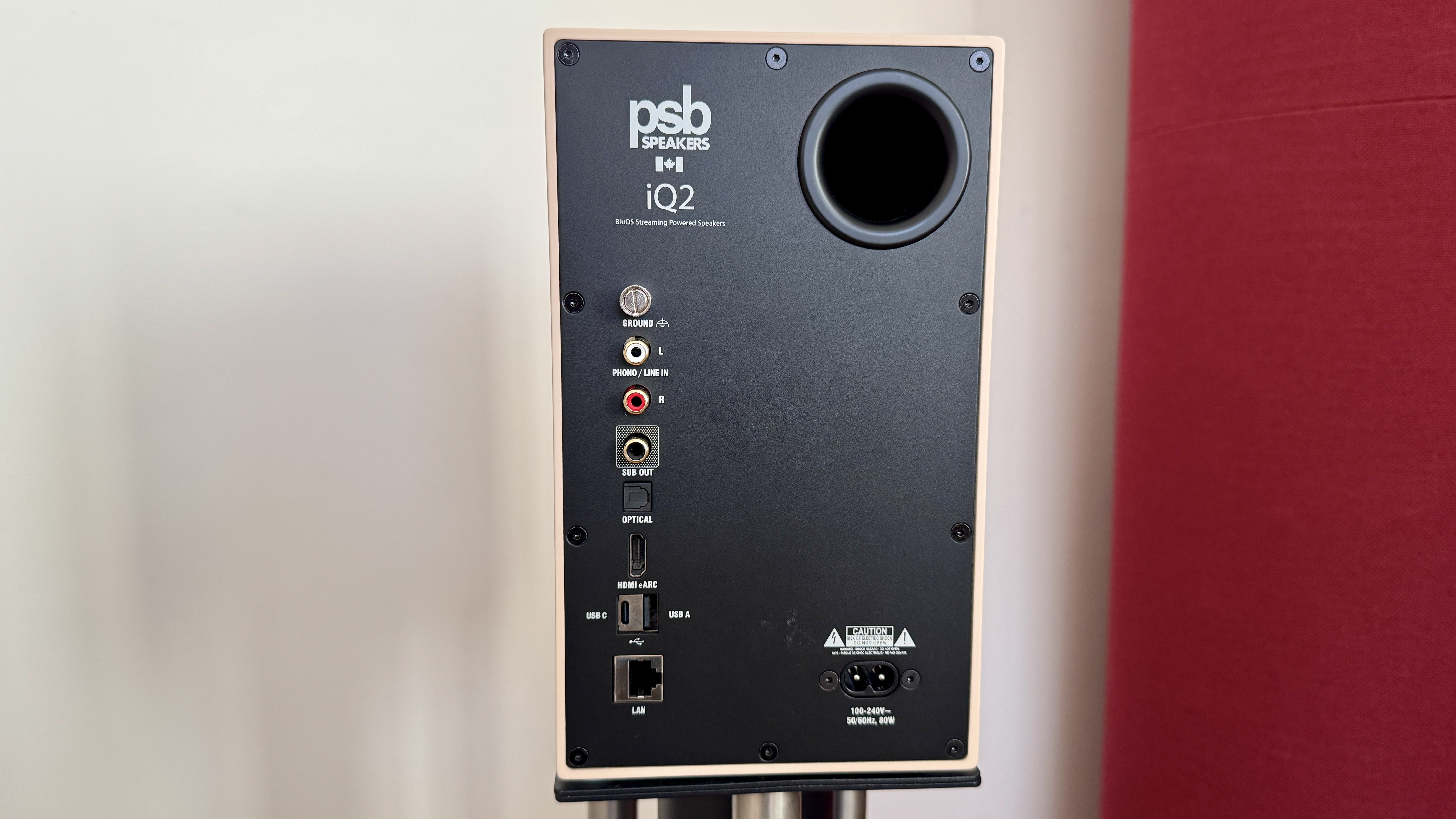 Rear panel of the PSB iQ2 stereo speaker system.