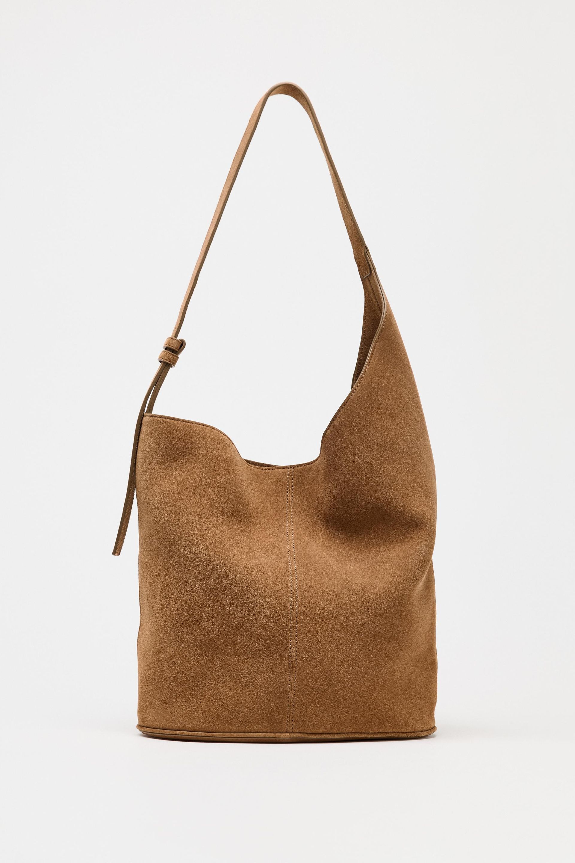 Asymmetric Soft Split Leather Bucket Bag