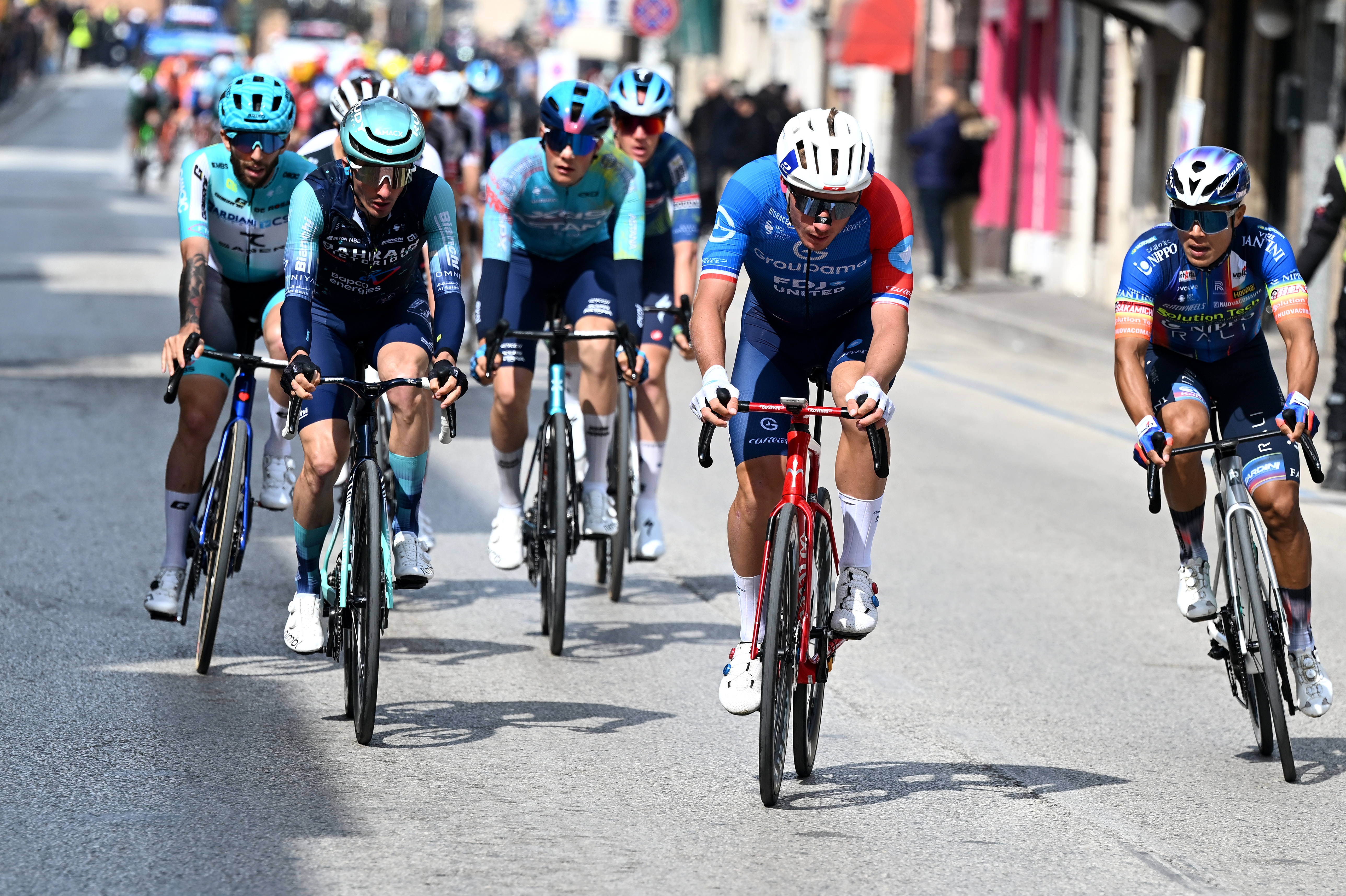 Valentin Madouas and Carlos Samudio try a counter attack on stage 7 of Tirreno-Adriatico 2026
