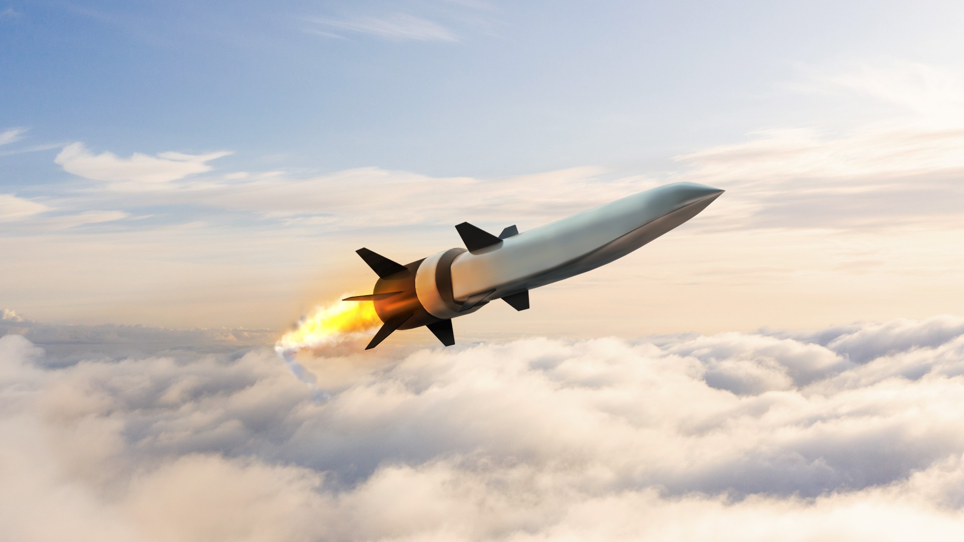 hypersonic weapon flying above clouds