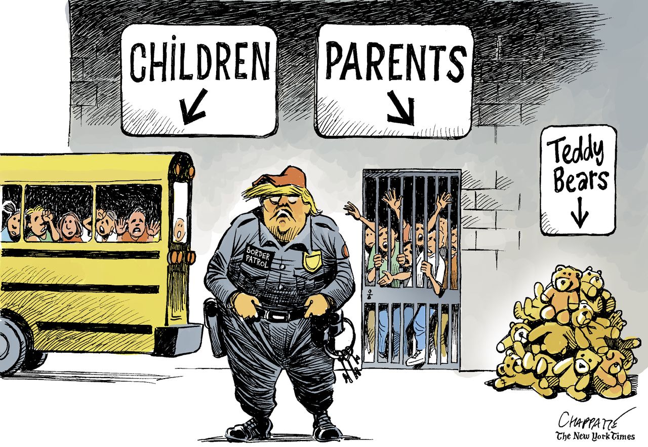 Political cartoon World Trump immigration border policy family separation