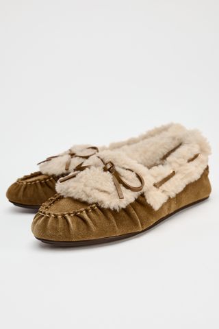 Flat Split Suede Shoes With Faux Fur Lining