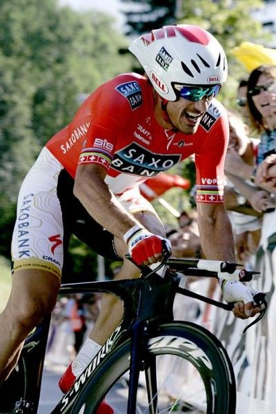 Swiss time trial champion Fabian Cancellara (Team Saxo Bank) en route to winning stage one of his home Tour.