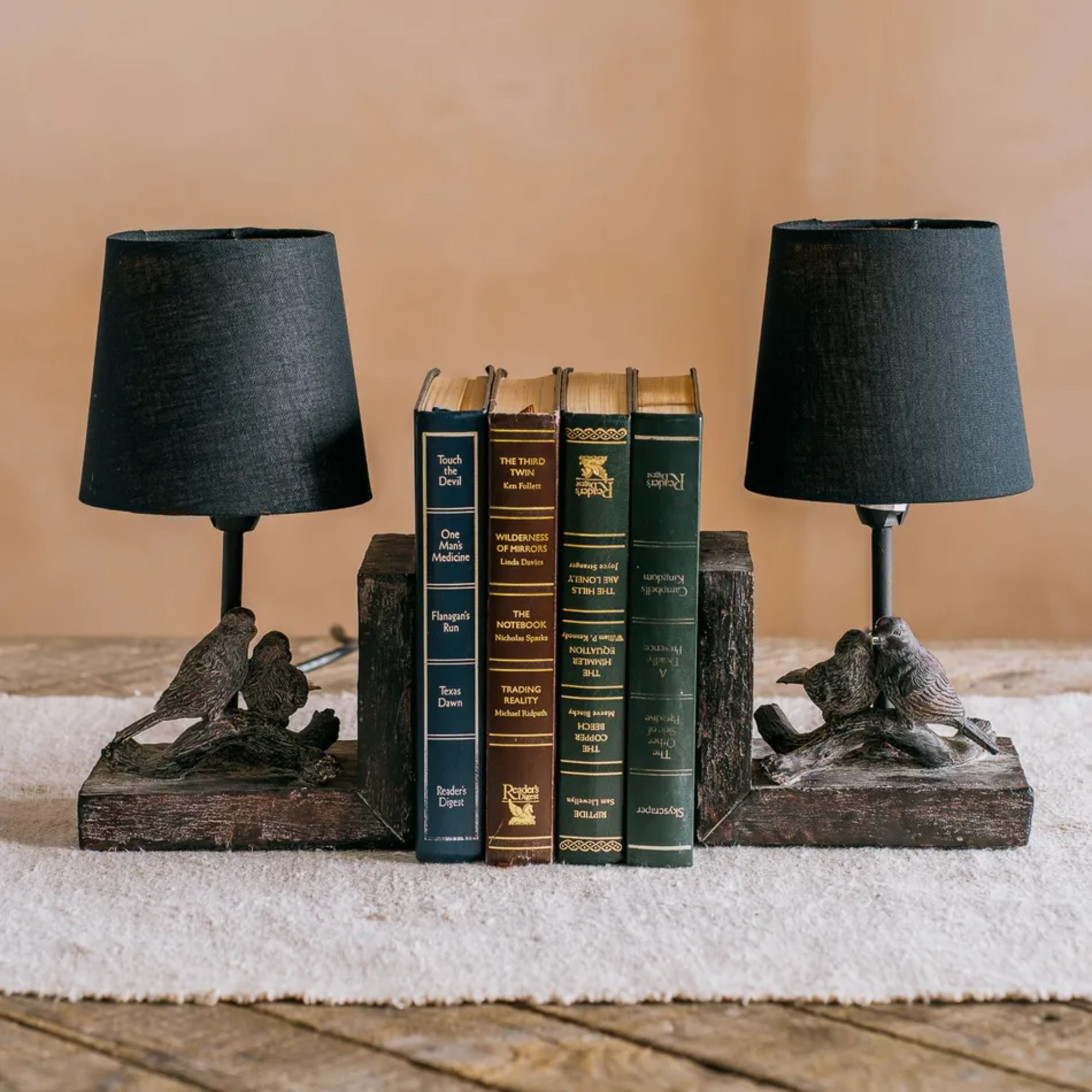 Graham and Green Set of Two Bird Bookend Table Lamps with shades