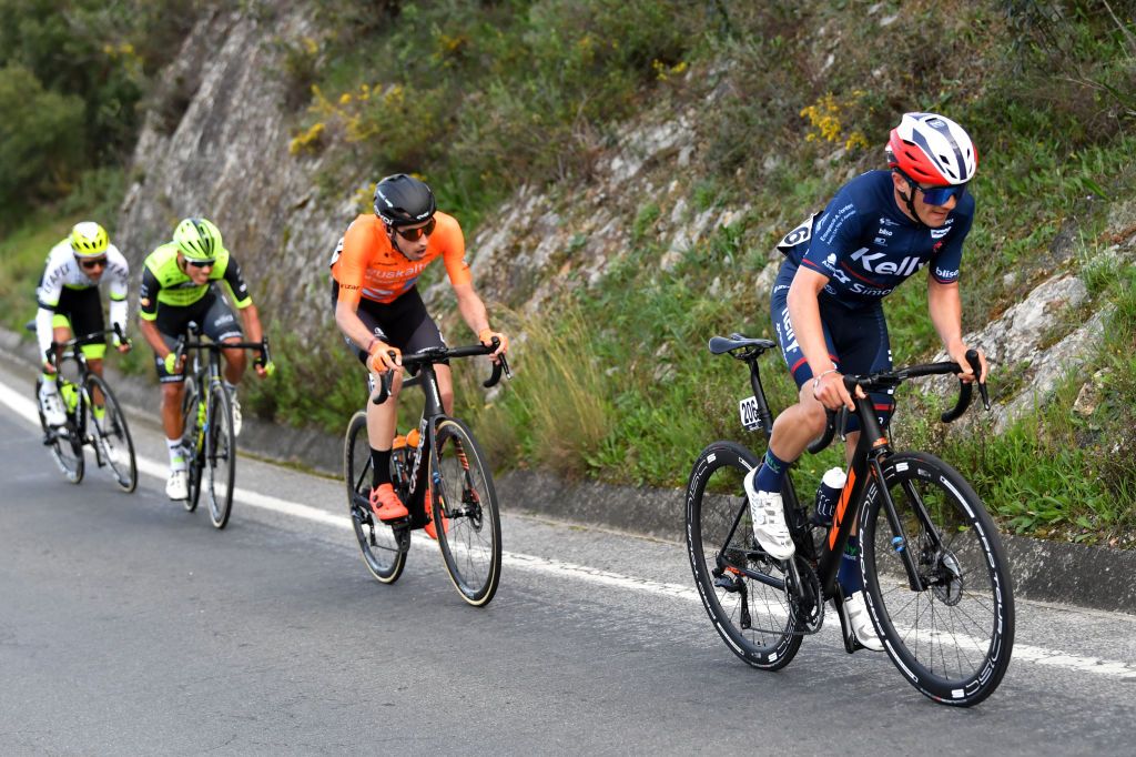 FARO PORTUGAL FEBRUARY 18 LR Txomin Juaristi Arrieta of Spain and Team Euskaltel Euskadi and Afonso Silva of Portugal and Team Kelly Simoldes Udo compete in the breakaway during the 48th Volta Ao Algarve 2022 Stage 3 a 2114km stage from Almodvar to Faro VAlgarve2022 on February 18 2022 in Faro Portugal Photo by Luc ClaessenGetty Images