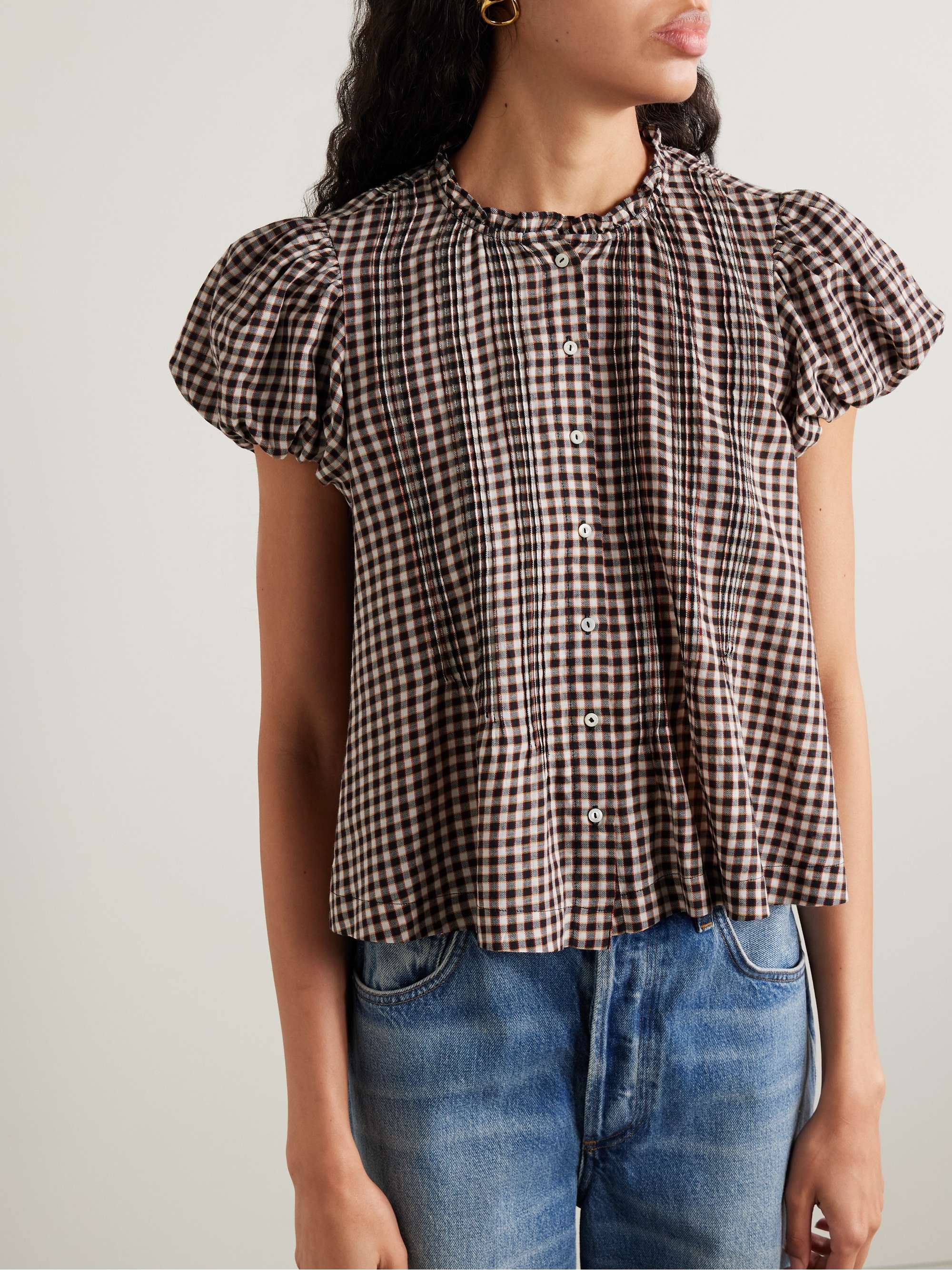 Millie Ruffled Checked Organic Cotton-Voile Blouse