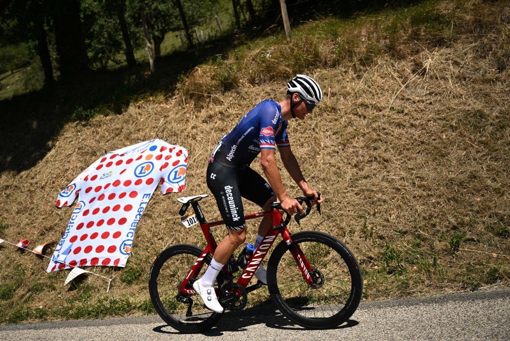 Alpecin Deceuninck teams Dutch rider Mathieu Van Der Poel cycles during the 11th stage of the 109th edition of the Tour de France cycling race 1517 km between Albertville and Col du Granon Serre Chevalier in the French Alps on July 13 2022 Photo by Marco BERTORELLO AFP Photo by MARCO BERTORELLOAFP via Getty Images