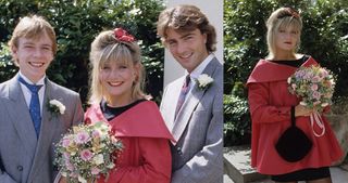 How many brides do you see wearing a short black dress and a red box jacket, with matching lipstick and flowers? Even in the 80s this wasn’t acceptable. But that’s what Cindy chose...