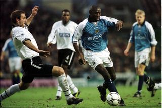 Shaun Goater in action for Manchester City against Derby County in December 2000.