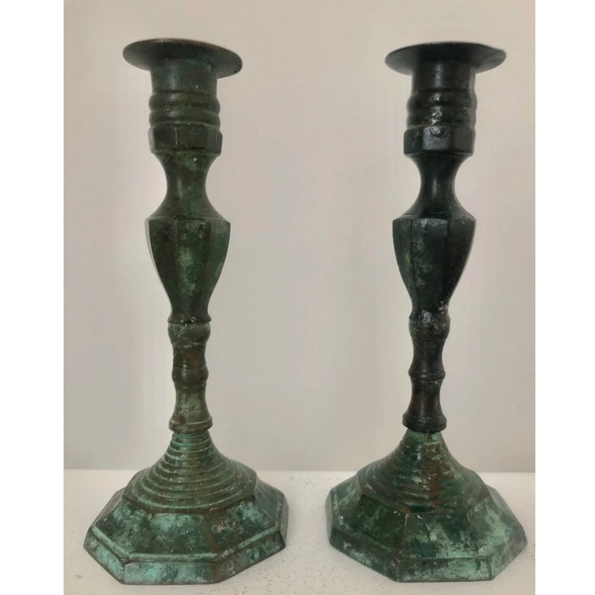 Modern Rustic Verdigris Metal Candle Holders