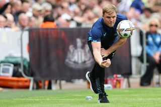 Premier League 2022/23: What is the multiball system? Newcastle United's English head coach Eddie Howe plays with the ball during the English Premier League football match between Newcastle United and Nottingham Forest at St James' Park in Newcastle-upon-Tyne, north east England on August 6, 2022.
