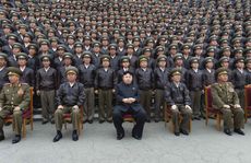 North Korean leader Kim Jong Un with senior military staff.