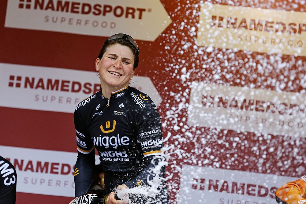 Elisa Longo Borghini (Wiggle High5) on the Strade Bianche podium