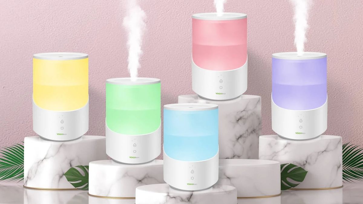 Vocolinc Cool Mist Humidifier illuminated in multiple colors