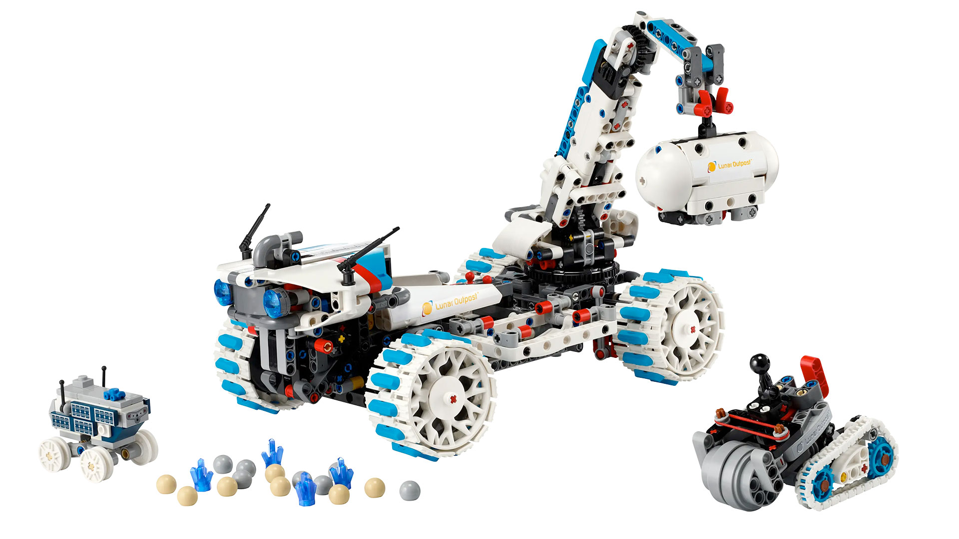 three moon rovers built from toy construction kits
