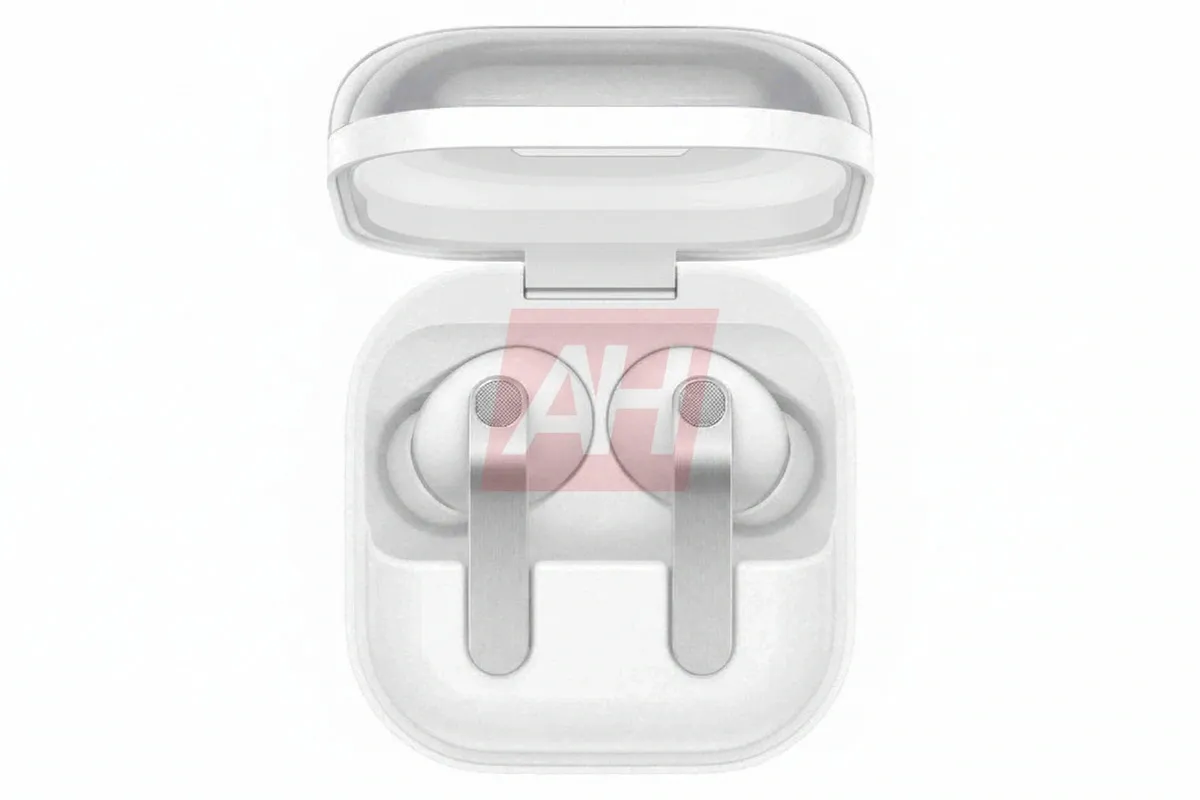 The Samsung Galaxy Buds 4 Pro earbuds renders, in their case